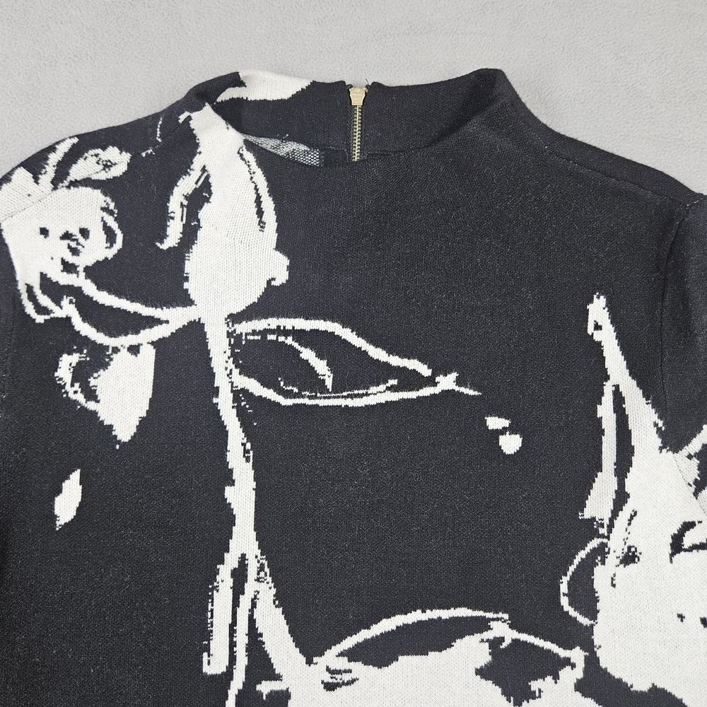 Chico's Sweater Womens 3 / XL Black White Pattern Zip Back Mock Neck Office Chic - Picture 2 of 11